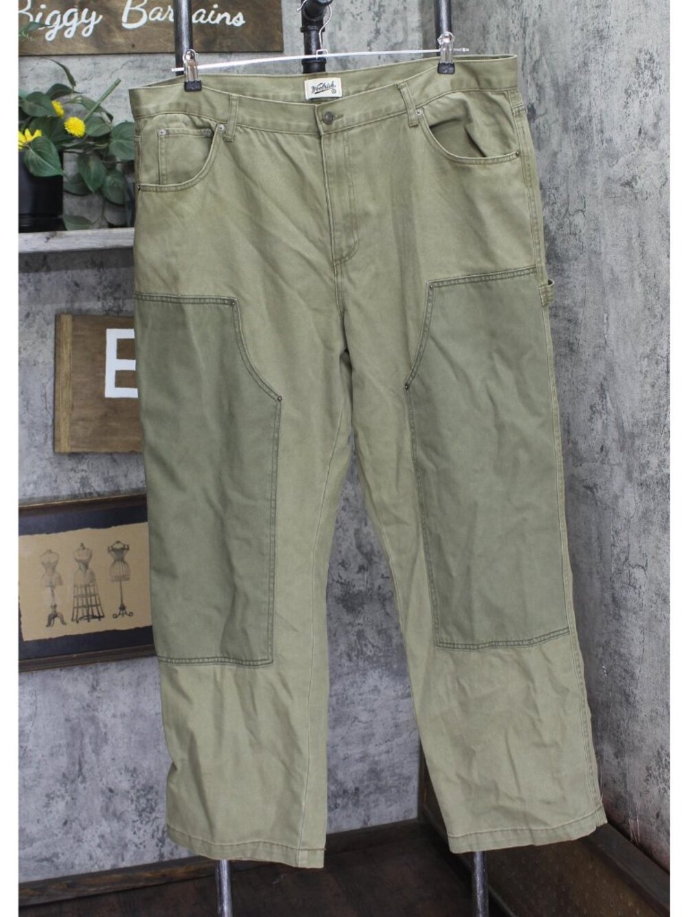 Woolrich X TGT Straight Fit Cargo Twill Jeans Pants Olive Green 42x32